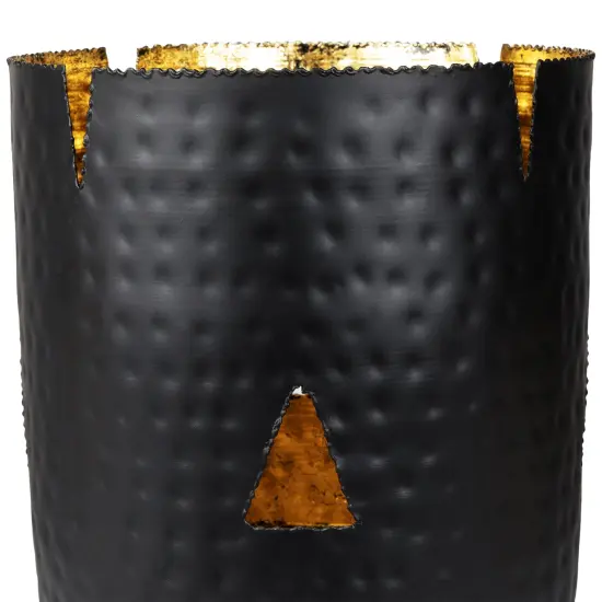 Northlight Iron and Pillar Candle Holder with Wood Base - 11.75" - Antique Black and Copper Foil {6}