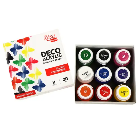 Glossy Acrylic paint for decor set, 9*20ml ROSA TALENT {3}