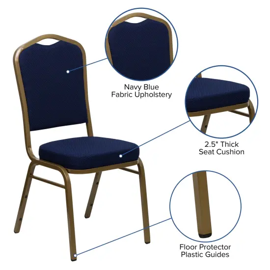 Emma and Oliver Crown Back Stacking Banquet Dining Chair NavyBlueFab/Gold {2}