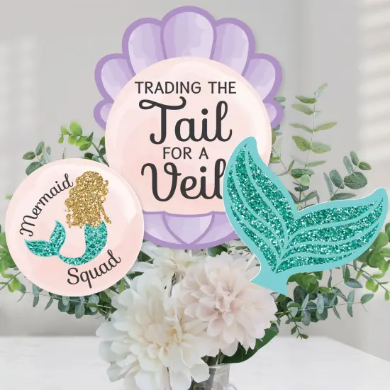 Big Dot of Happiness Trading The Tail for A Veil - Mermaid Bachelorette or Bridal Shower Centerpiece Sticks - Table Toppers - Set of 15 {1}