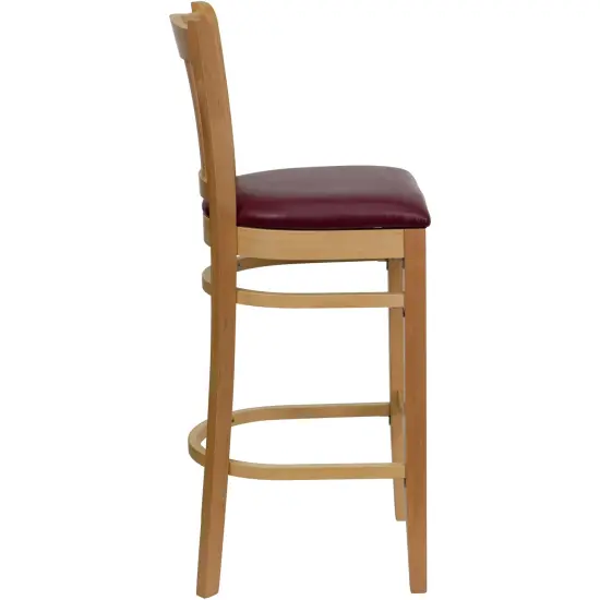 Emma and Oliver 2 Pack Vertical Slat Back Wooden Restaurant Barstool BurgundyVYL/Natural {4}