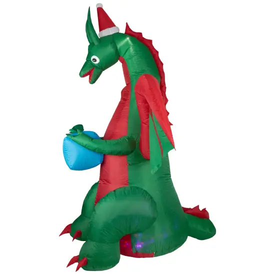 Northlight 6' Inflatable LED Lighted Dragon with Gift Outdoor Christmas Decoration Green {6}