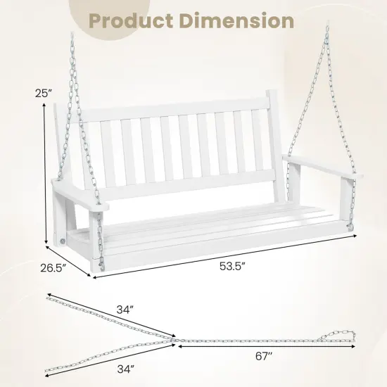 Costway 2-Person Wooden Outdoor Porch Swing Heavy Duty Patio Hanging Bench Chair Brown/White {4}