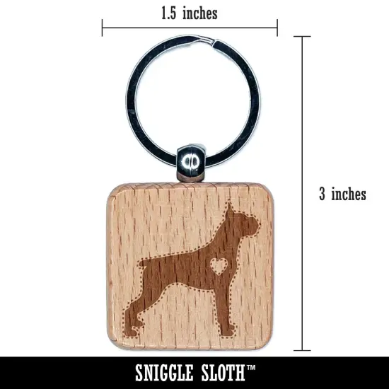 Boxer Dog with Heart Engraved Wood Square Keychain Tag Charm {2}