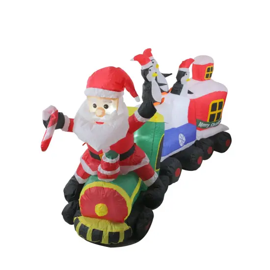 Northlight Lighted Inflatable Santa and Penguins on Train Outdoor Christmas Decoration - 6.5' Red {4}