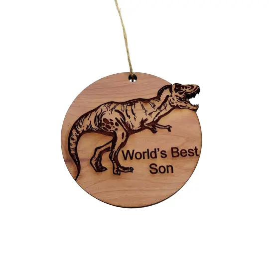 TRex Dinosaur Worlds Best Son - Cedar Ornament {1}