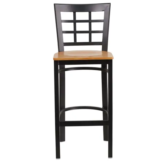 Emma and Oliver 2 Pack Window Back Metal Restaurant Barstool Natural/BlackMetal {2}