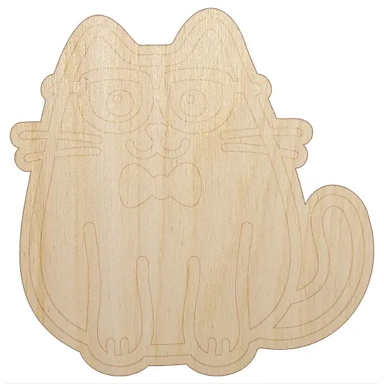 Cat Smart with Glasses and Bowtie Unfinished Wood Shape Piece Cutout for DIY Craft Projects {7}