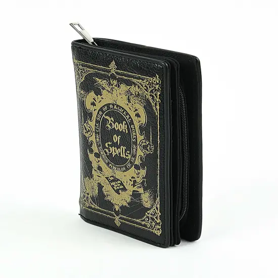 Black and Gold Book of Spells Checkbook Style Wallet Gothic Fashion {3}
