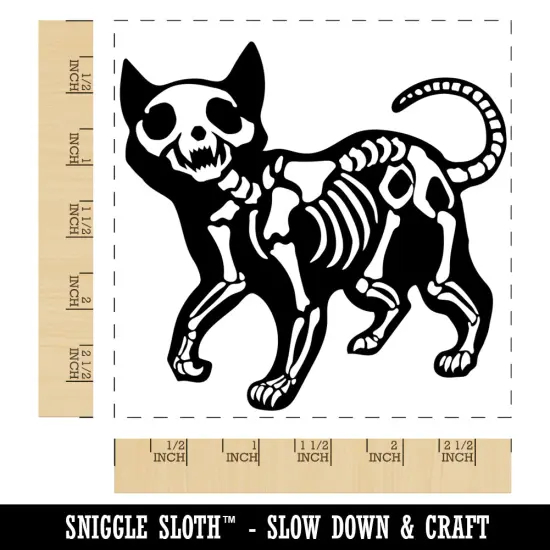 Creepy Skeleton Cat Halloween Square Rubber Stamp for Stamping Crafting {1}