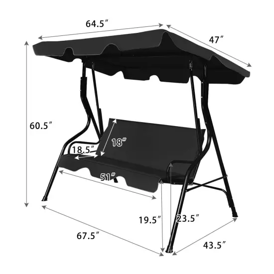 3 Seats Patio Canopy Swing Black {4}