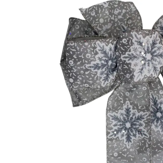Northlight Snowflake 6-Loop Christmas Bow Decoration - 9" x 14" - Gray and White {4}