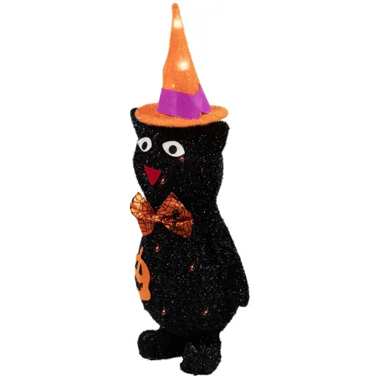 Northlight 24" Lighted Black Cat in Witch's Hat Outdoor Halloween Decoration {5}