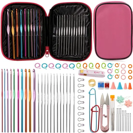 96 Pieces Crochet Hooks Kit, Crochet Needles Set with Storage Bag, Aluminum Crochet Hooks with Stitch Markers and Large-Eye Blunt Needles for Experienced Crochet Hook Lovers {1}