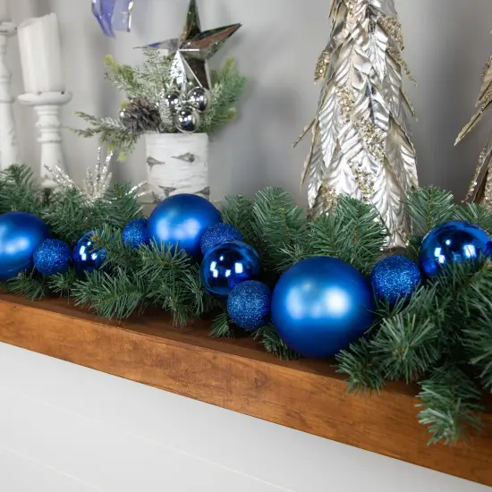 Northlight 3-Finish Shatterproof Ball Christmas Garland - 6'x 4" - Blue- Unlit {4}