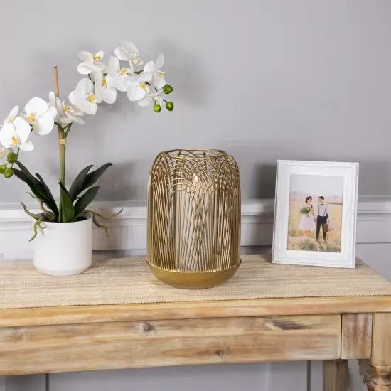 Northlight Medium Layered Iron Pillar Candle Holder - 10.5" - Brass Finish Gold {3}