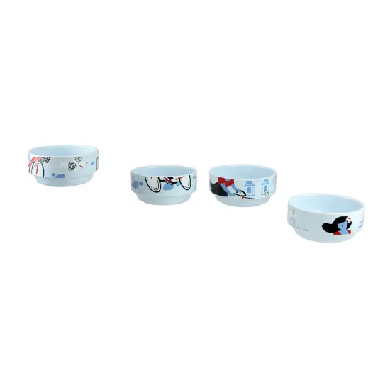Wild Eye Set of 4 Pale Blue French Parisian Experience Decorative Stacking Bowls 7" {4}