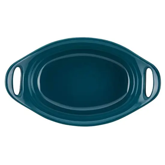 2 Piece Solid Glaze Ceramics Au Gratin Bakeware / Baker Set, Oval , Teal {4}