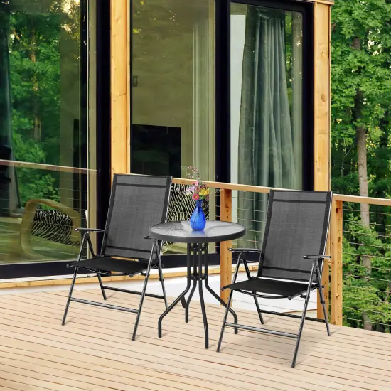 Set of 2 Adjustable Portable Patio Folding Dining Chair Recliner -Black {2}