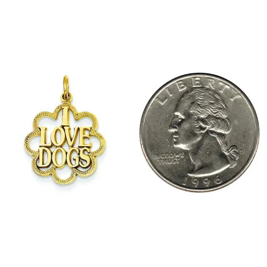 14K Gold I Love Dogs Charm Puppy Doggy Lover Pendant Jewerly 26mm x 17mm {2}
