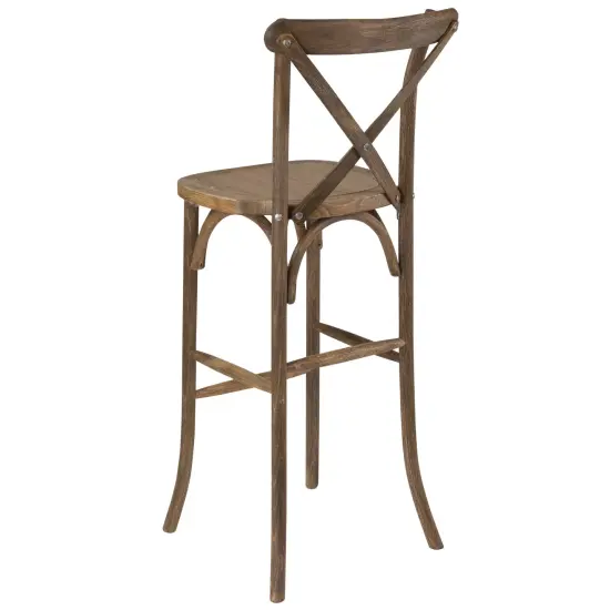 Merrick Lane 30 Inch Bistro Style Bar Height Wooden Cross Back Dining Stool Dark Antique {4}