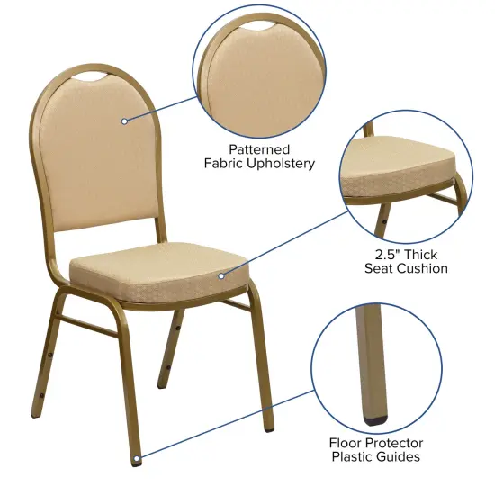 Emma and Oliver Dome Back Stacking Banquet Dining Chair BeigeFab/Gold {2}