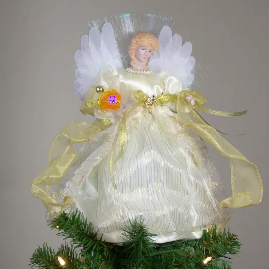 Kurt Adler 12" Ivory and Gold Lighted Angel Christmas Tree Topper - Clear Lights {7}