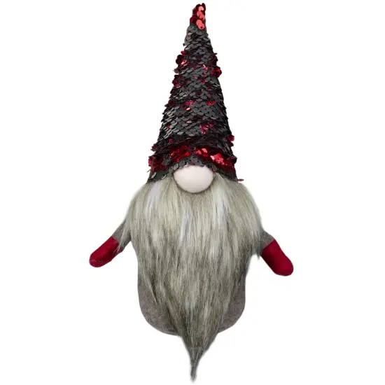 Northlight Gnome with Beard and Flip Sequin Hat Christmas Figure - 9" - Red and Gray {5}