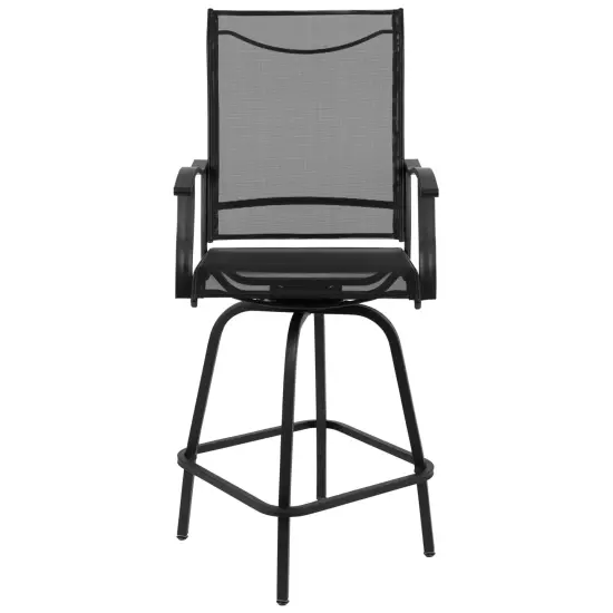 Merrick Lane Set of 2 Brett High Back Bar Height Swivel Patio Stools with Powder Coated Metal Frames and Textilene Upholstery Black {2}