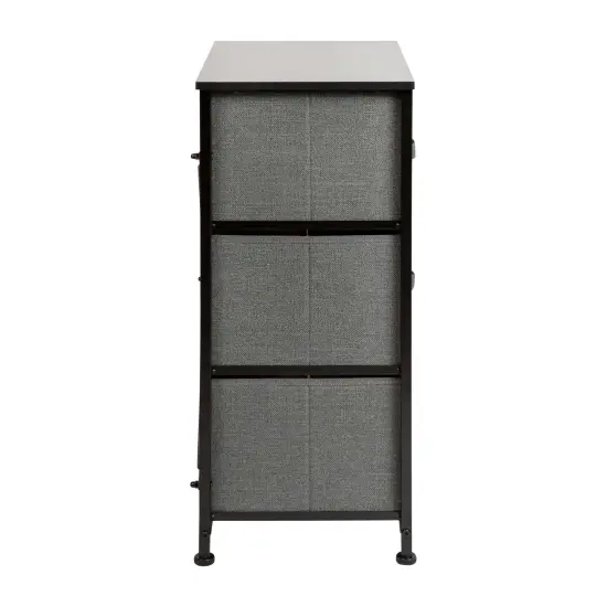Emma and Oliver 3 Drawer Vertical Storage Dresser with Wood Top & Fabric Pull Drawers Black/Gray {5}