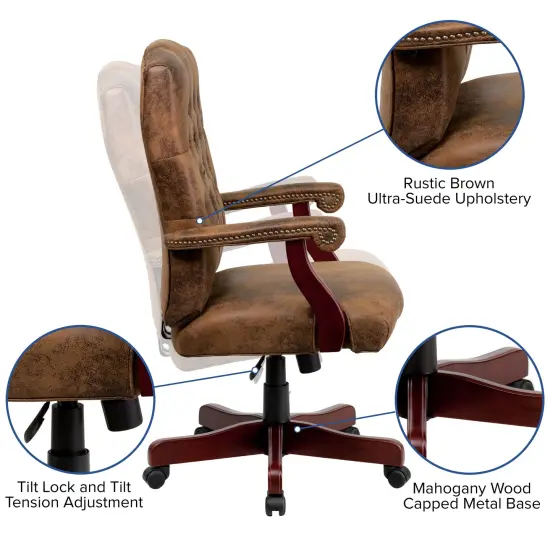 Merrick Lane Versailles High Back Tufted Home Office Chair With Height Adjustment And 360&deg; Swivel BomberBrownMicrofib {2}