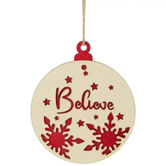 Northlight Snowflake and Star Cutout "Believe" Disc Christmas Ornament - 7" - Red and Beige {1}