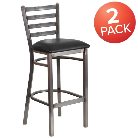 Emma and Oliver 2 Pack Clear Coated Ladder Back Metal Restaurant Barstool BlackVinyl/ClearCoat {6}