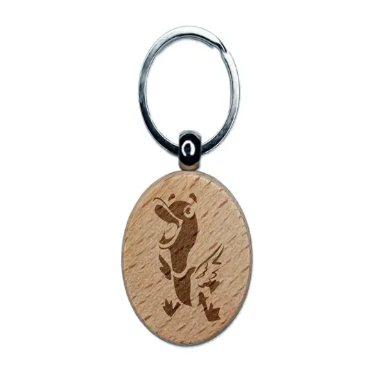 Excited and Happy Mallard Duck Cartoon Engraved Wood Round Keychain Tag Charm {1}