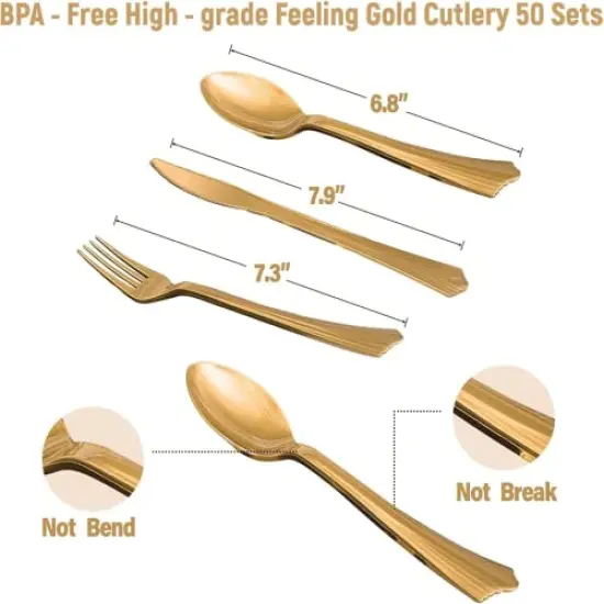 350 Pieces Blue and Gold Party Decorations 50 Guests Blue Paper Plates Plastic Forks Knives Spoons & Golden Dot Blue Party Plates Napkins Cups for 2023 Graduation Decorations Baby Shower Boy Birthday {5}