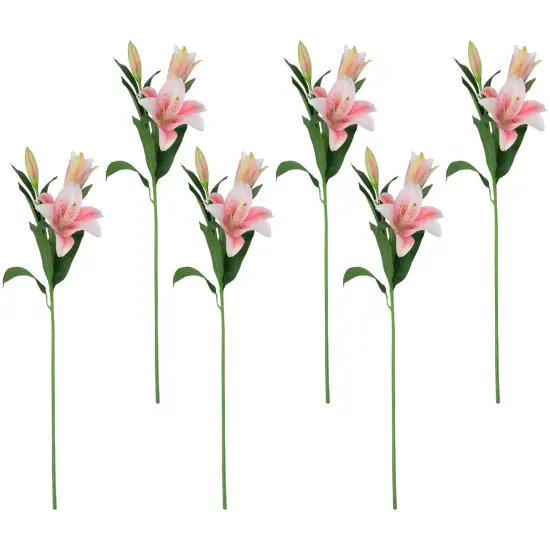 Northlight Real Touch&trade; Pink Artificial Lily Floral Stems, Set of 6 - 38" {1}