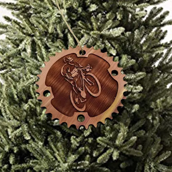 Biker and Chainring - Cedar Ornament {3}