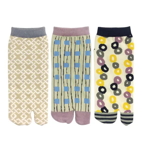 Wrapables Tabi Flip-Flop Socks (Set of 3), Ankle Length Playful Prints {1}