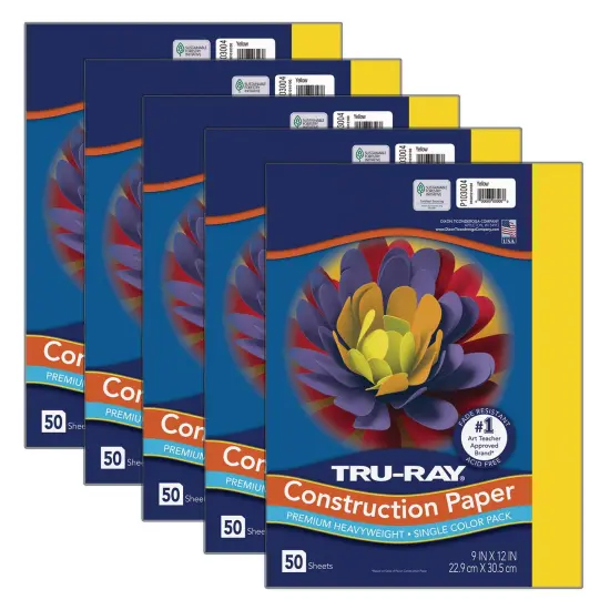 Construction Paper, Yellow, 9" x 12", 50 Sheets Per Pack, 5 Packs {1}