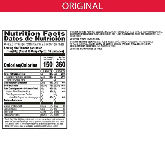 Potato Crisps Chips, Lunch, Office and Kids Snacks, Grab N' Go, Original - 2.36 Oz - Case of 12 {3}