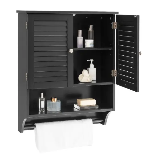 Costway Bathroom Wall Mounted Medicine Cabinet with Louvered Doors & Towel Bar Espresso/Grey/White/Black {10}