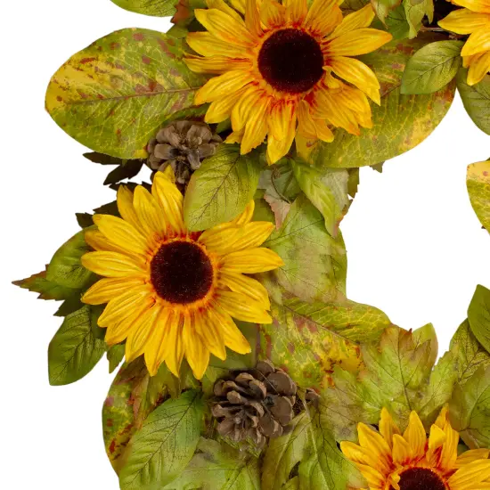Northlight Yellow Sunflower and Pine Cone Artificial Fall Harvest Wreath - 24 inch, Unlit {4}