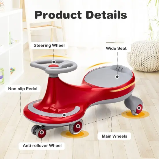 Wiggle Car Ride-on Toy with Flashing Wheels Red {5}