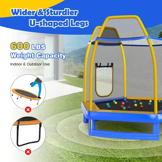 Trampoline with Ladder and Slide for Indoor and Outdoor Blue {1}