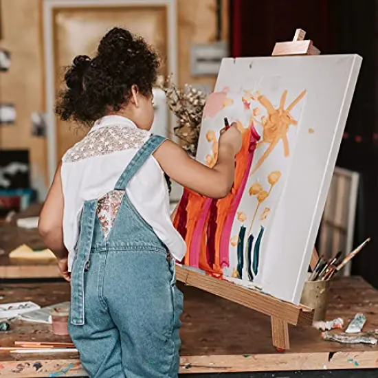 Painting Easel, Folding Wooden Tabletop Easel Stand Holds Highest to 21" Canvas, Portable Desktop Easel Suitable for Artists, Beginners, Students {4}