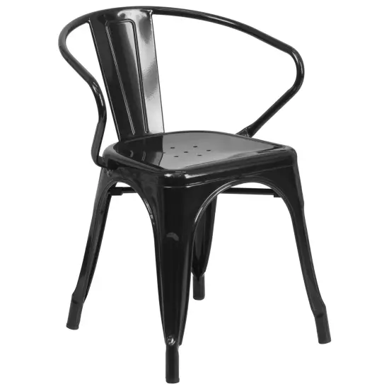 Emma and Oliver Commercial Grade Colorful Metal Indoor-Outdoor Chair with Arms Black {1}