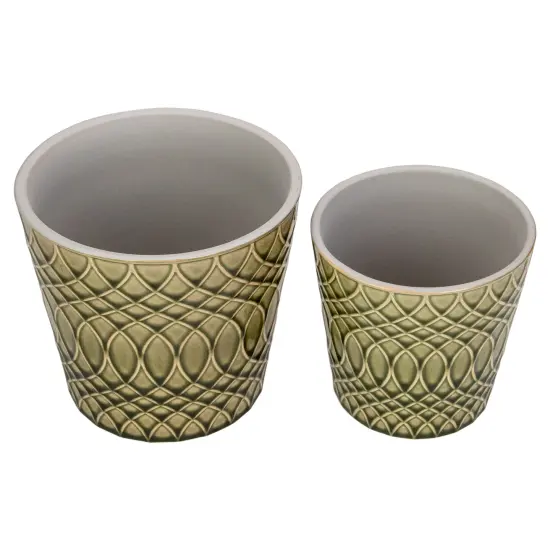 Napa Home & Garden Set of 2 Green Geometric Patterned Planters 6.5" {4}