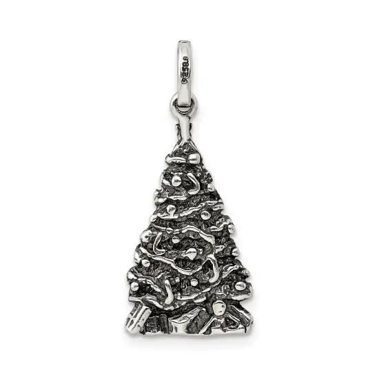 Sterling Silver Antiqued Christmas Tree Charm Pendant Jewerly 31mm x 14mm {3}