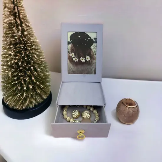 Value Pack of 3 Jewelry Photo Box With Drawer and Gold Finish Pull {5}