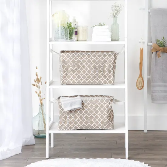 DII PE-Coated Cotton Polyester Laundry Bin Lattice Stone Rectangle Large 10.5x17.5x10.5 (Set of 2) {5}